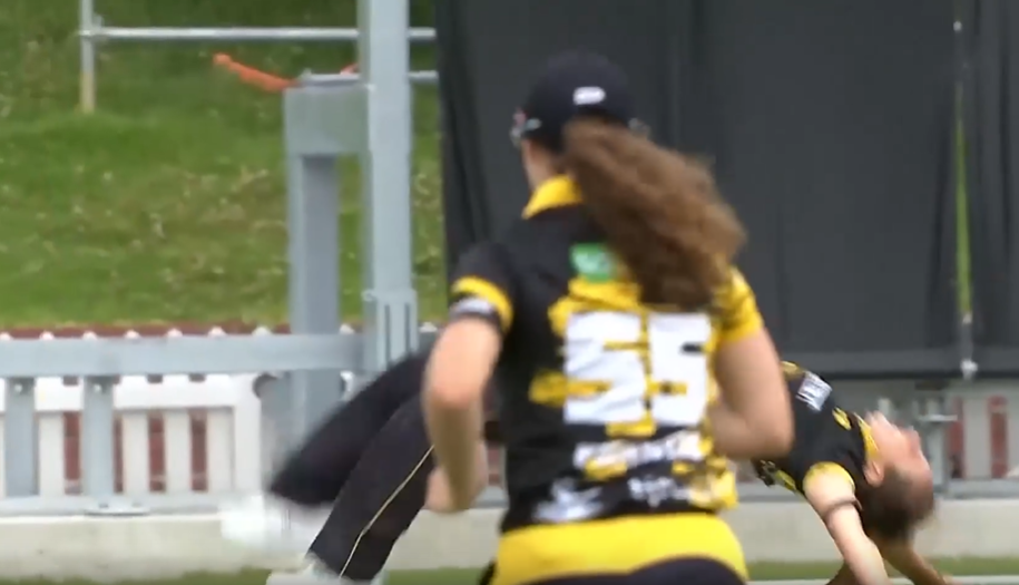 WOAH! Xara Jetly celebrates the wicket with a flip