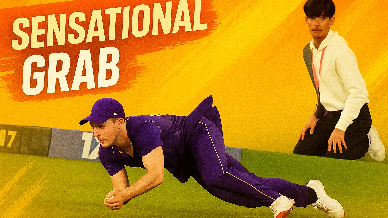 MARVELOUS! George Garton takes a stunner on the boundary line