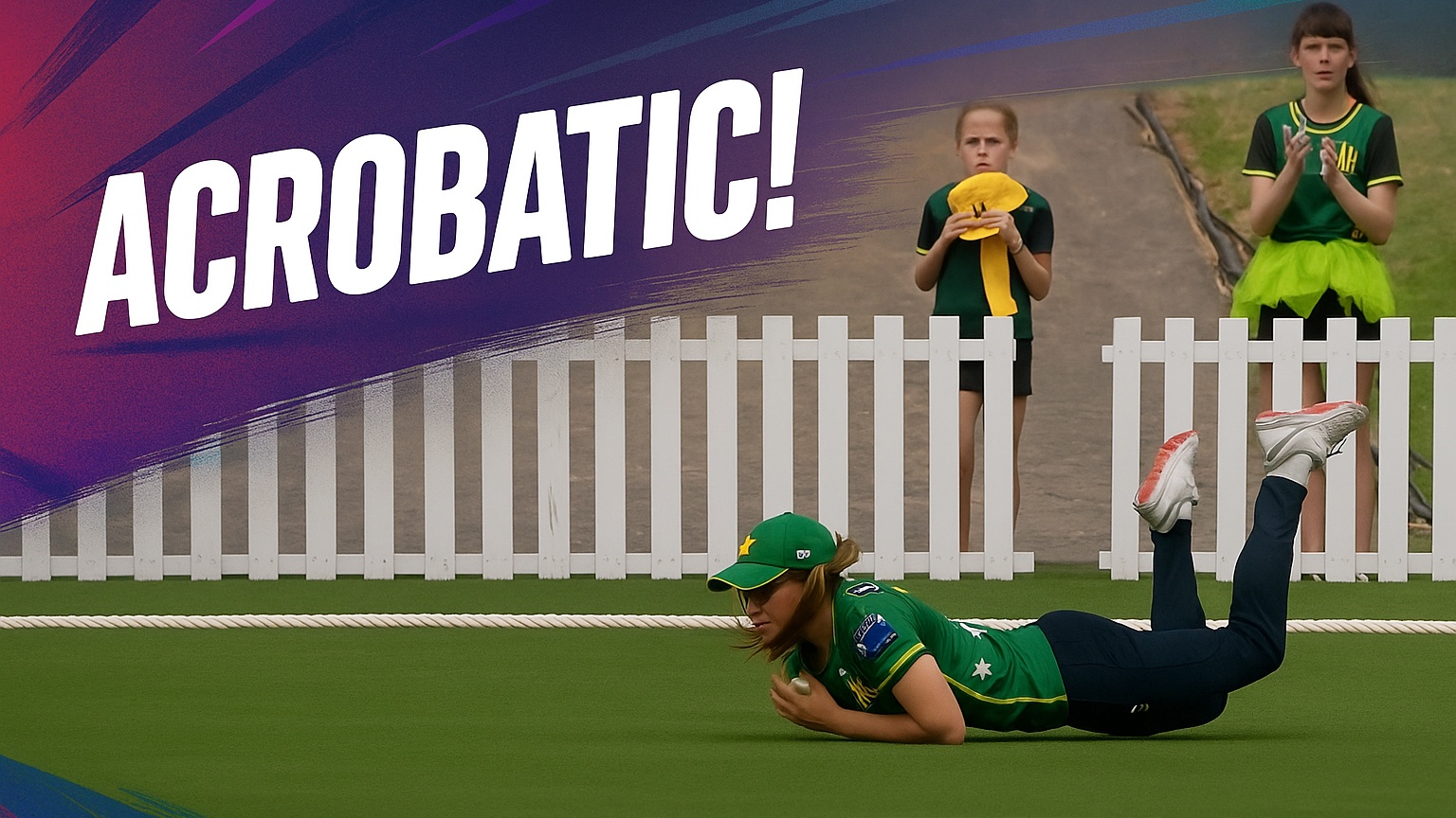 ACROBATIC! Rosemary Mair plucks a difficult catch