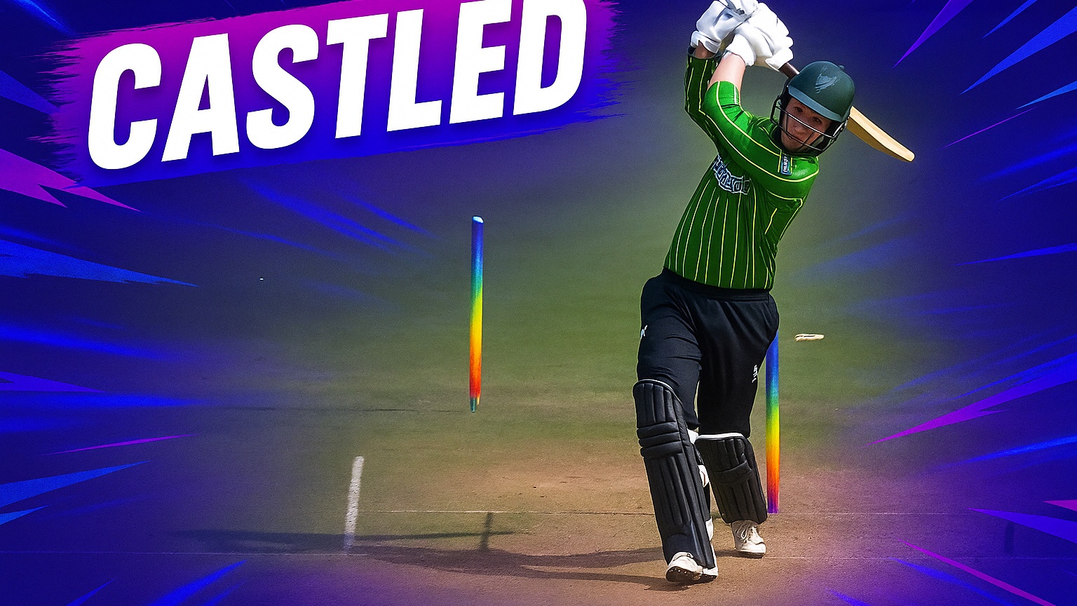 CASTLED! Ben Sears sends the off stump carthweeling