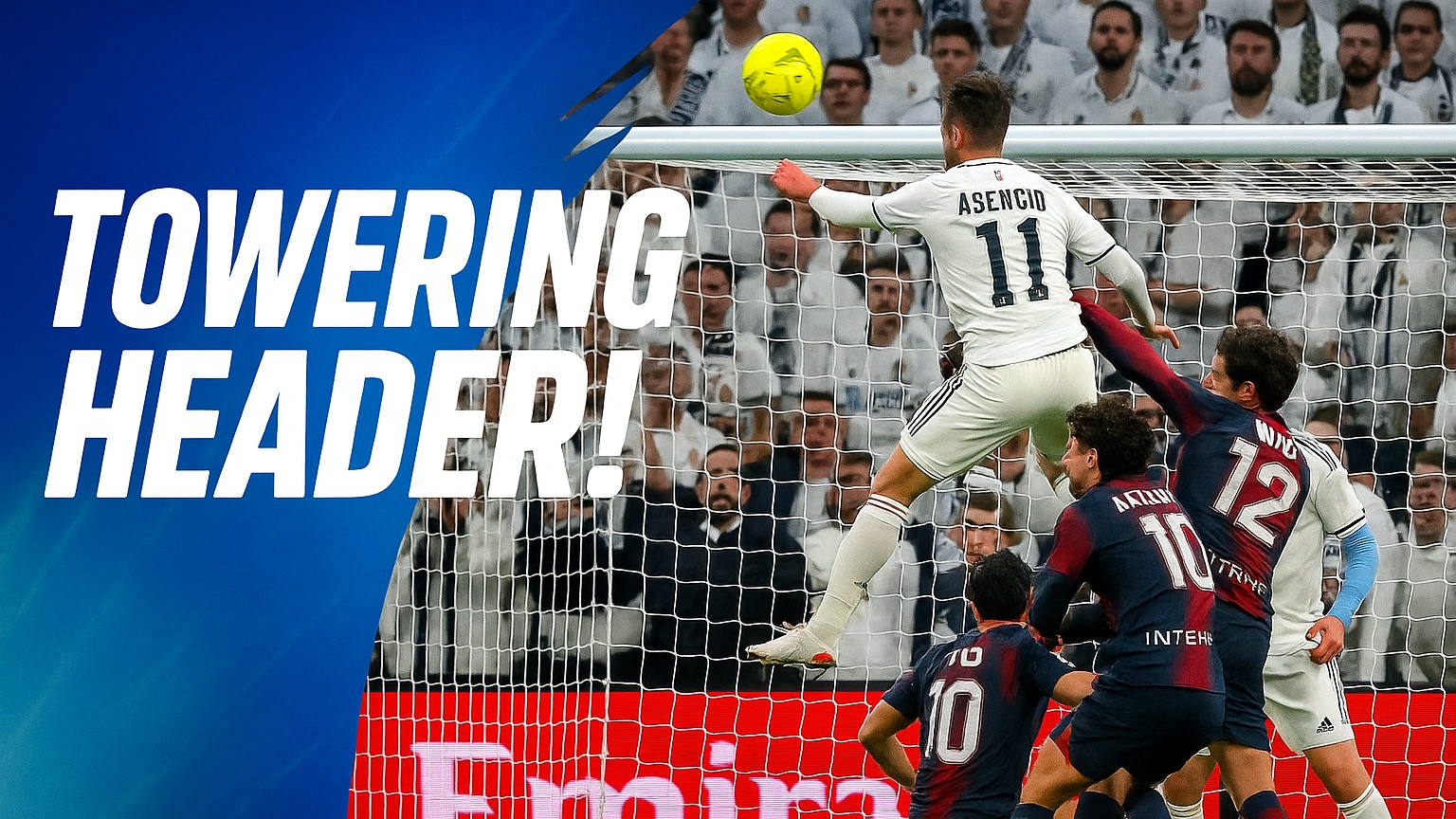 TOWERING HEADER! Raul Asencio doubles the lead at Bernabeu