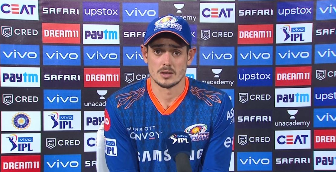Quinton de Kock reacts after Mumbai win over Rajasthan