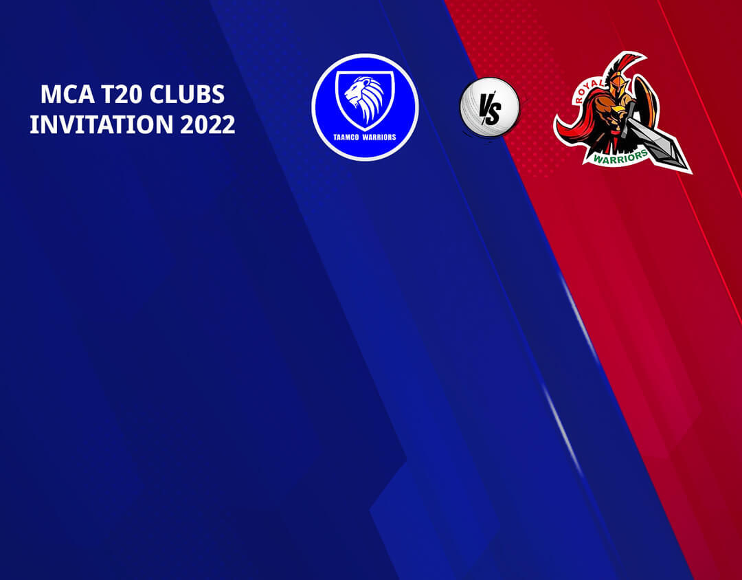 Match 4 of mca t20 clubs invitation, 2022: royal warriors vs tamco warriors banner