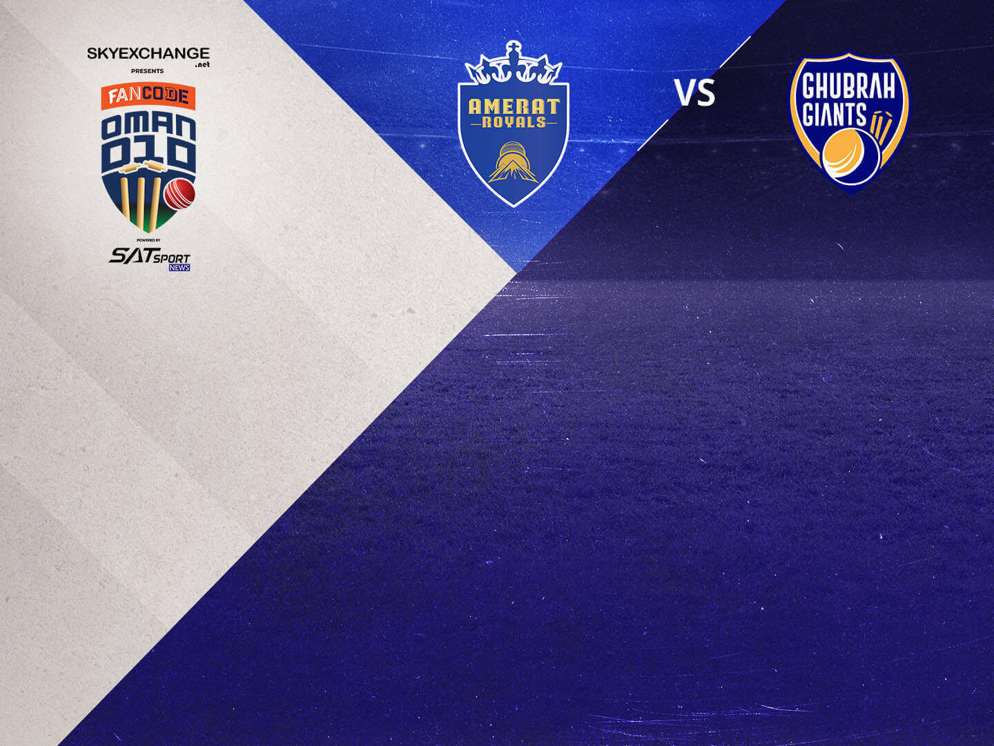 Match 24 of fancode oman d10, 2022: amerat royals vs ghubrah giants banner