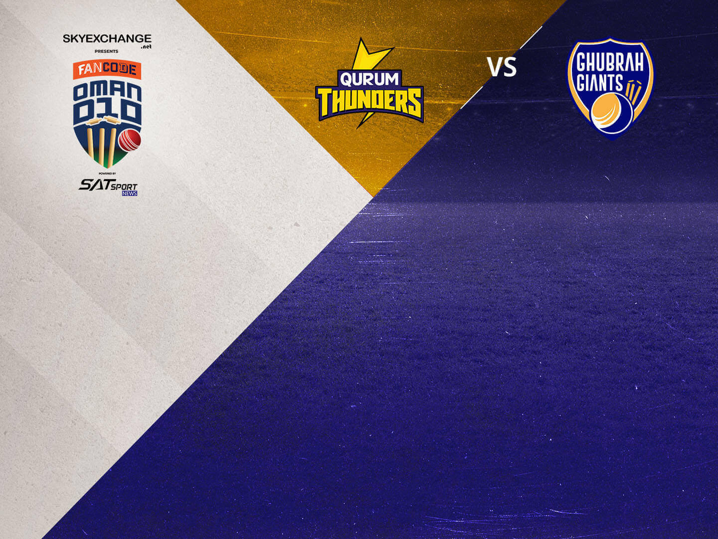 Match 14 of fancode oman d10, 2022: qurum thunders vs ghubrah giants banner