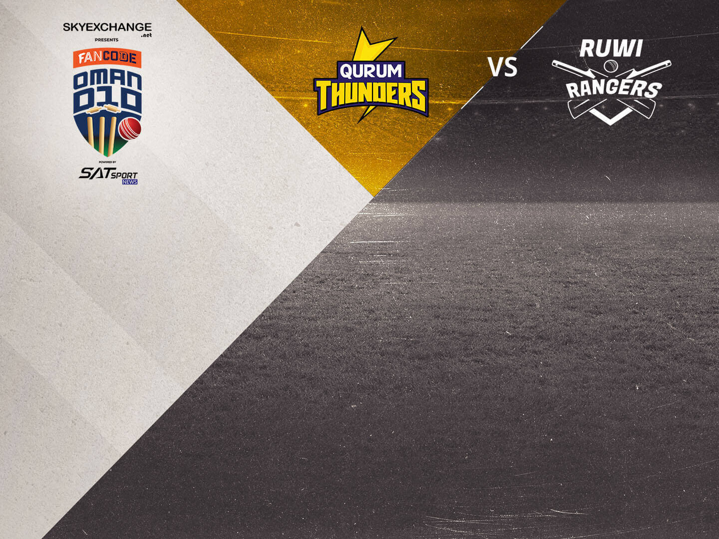 Match 12 of fancode oman d10, 2022: qurum thunders vs ruwi rangers banner