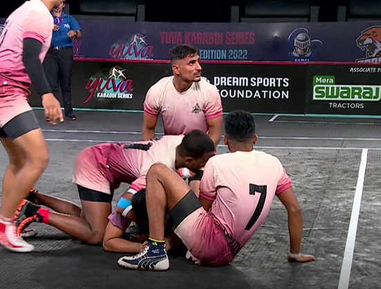 Teju Naik earns crucial tackle points against Kaziranga Rhinos