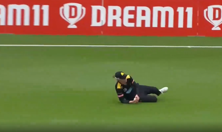 STUNNER! Maddy Green takes a diving catch inches off the ground