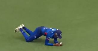 STUNNER! Adithya Ashok takes a diving catch