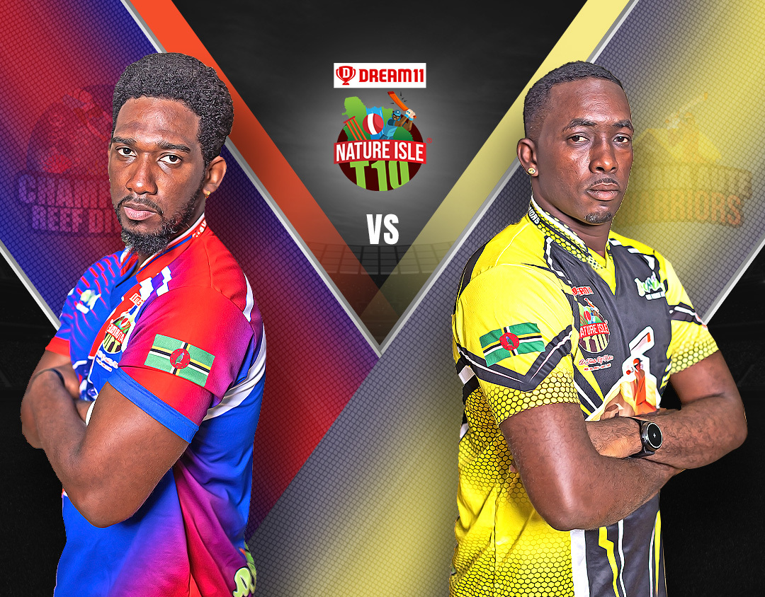 Match 2 of dream11 nature isle t10: champagne reef divers vs barana aute warriors banner