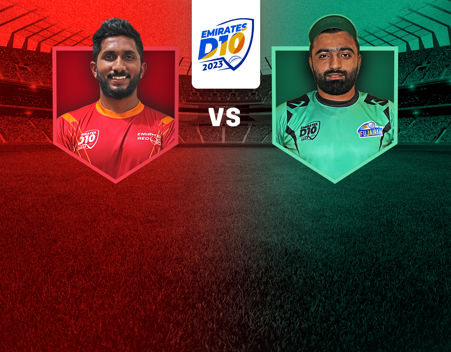 Match 40 of emirates d10 tournament, 2023: emirates red vs fujairah banner