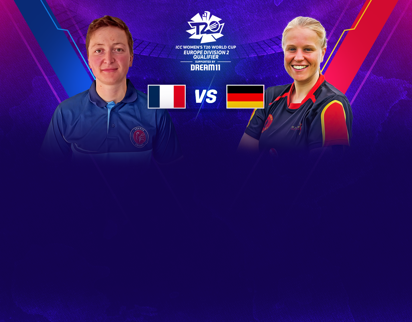 Match 15 of icc women's world t20 europe qualifier div 2: france women vs germany women banner