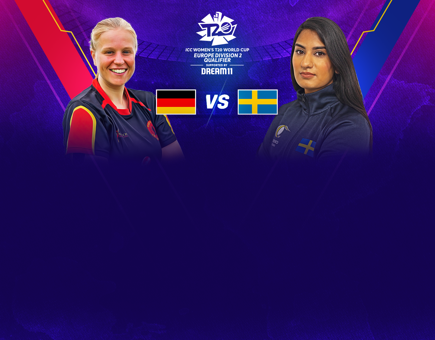 Match 11 of icc women's world t20 europe qualifier div 2: germany women vs sweden women banner