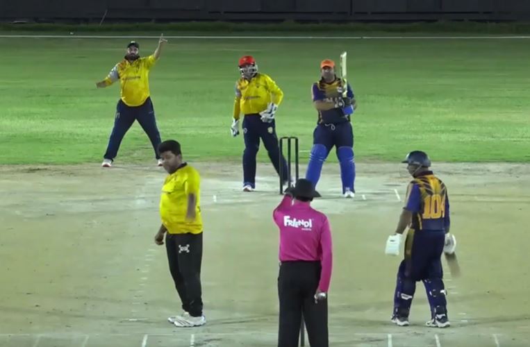 4 for 17! Hisham Mirza delivers with the ball