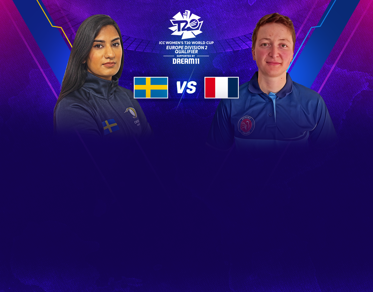 Match 6 of icc women's world t20 europe qualifier div 2: sweden women vs france women banner