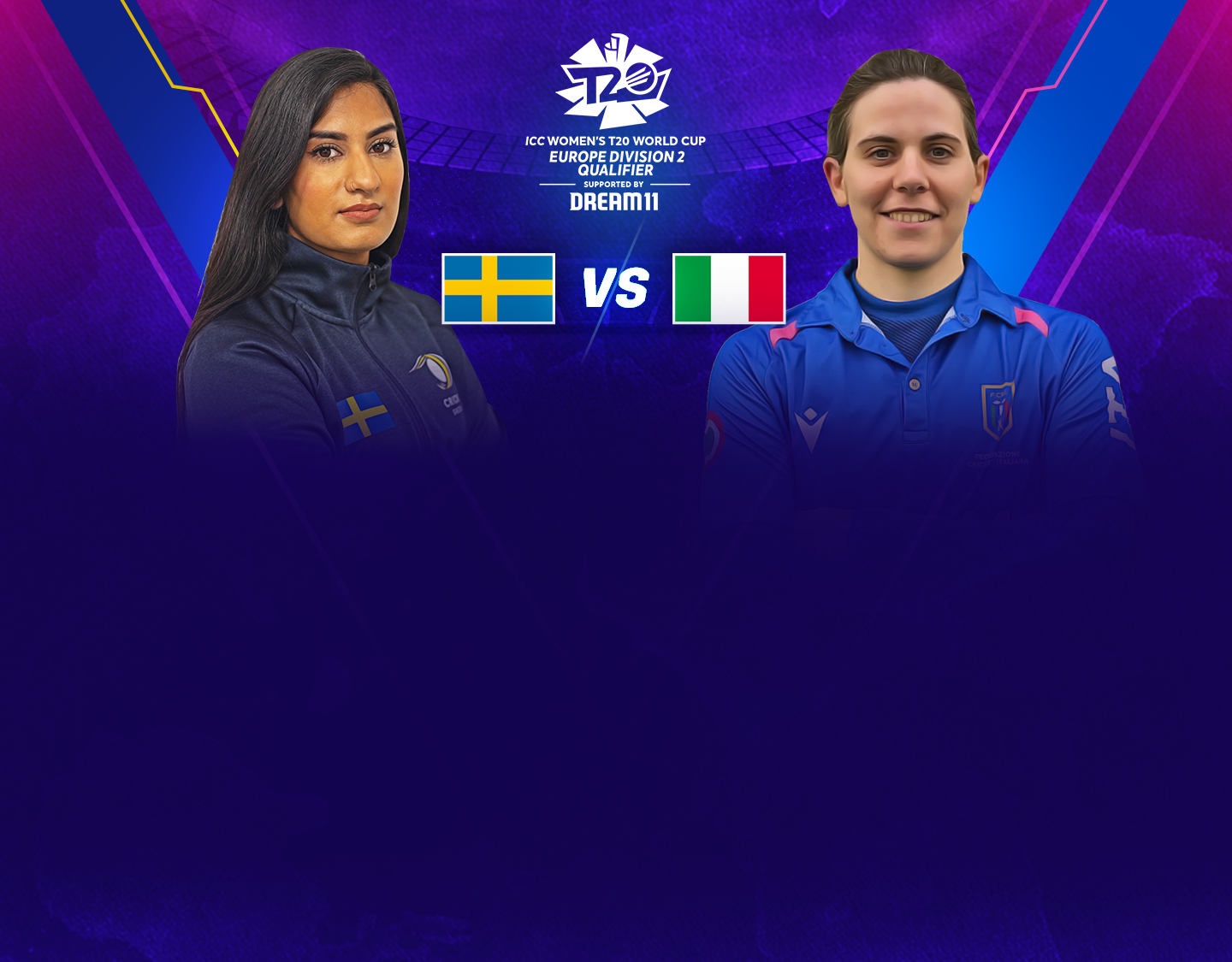 Match 8 of icc women's world t20 europe qualifier div 2: sweden women vs italy women banner