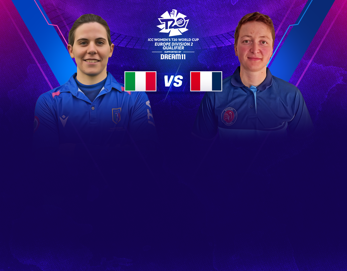 Match 3 of icc women's world t20 europe qualifier div 2: italy women vs france women banner