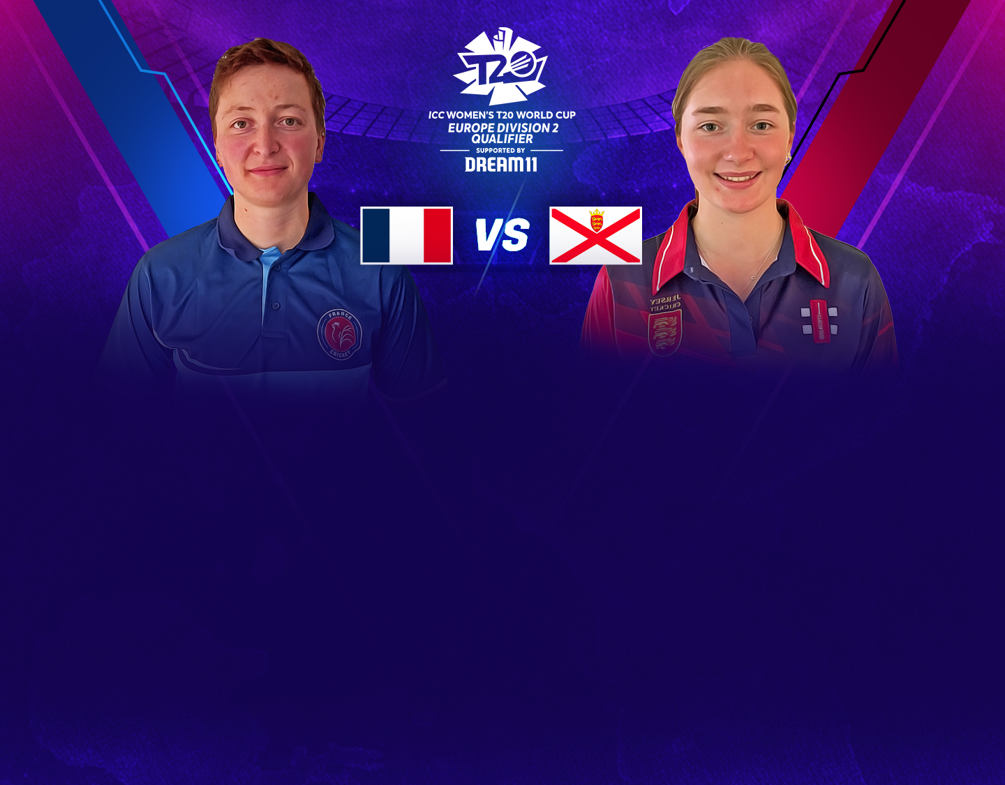 Match 12 of icc women's world t20 europe qualifier div 2: france women vs jersey women banner