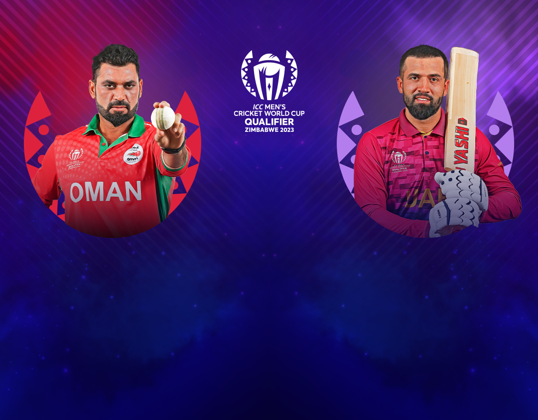 Match 8 of icc cricket world cup qualifier, 2023: oman vs united arab emirates banner