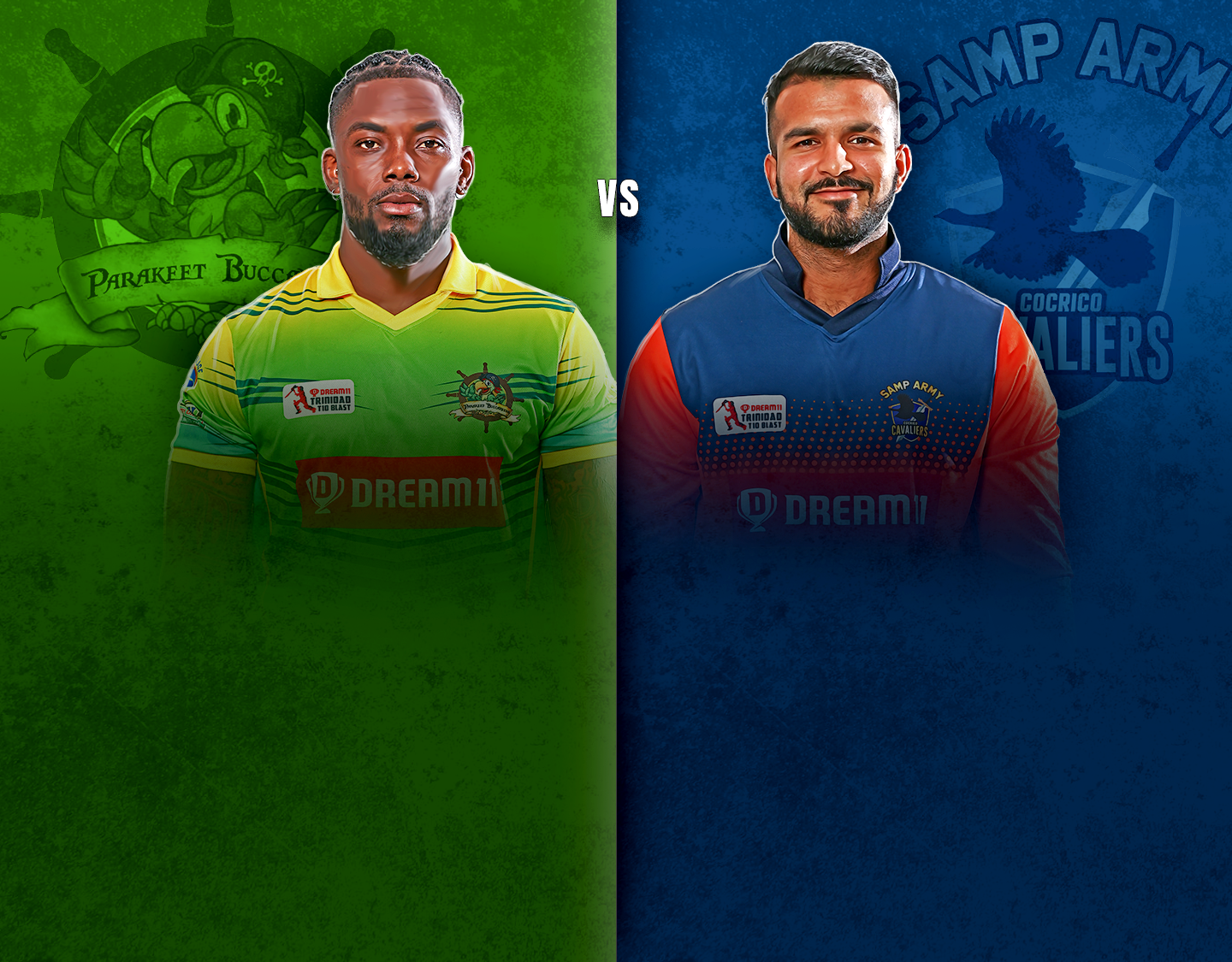 Match 21 of dream11 trinidad t10 blast, 4th edition, 2023: parakeet buccaneers vs samp army cocrico cavaliers banner