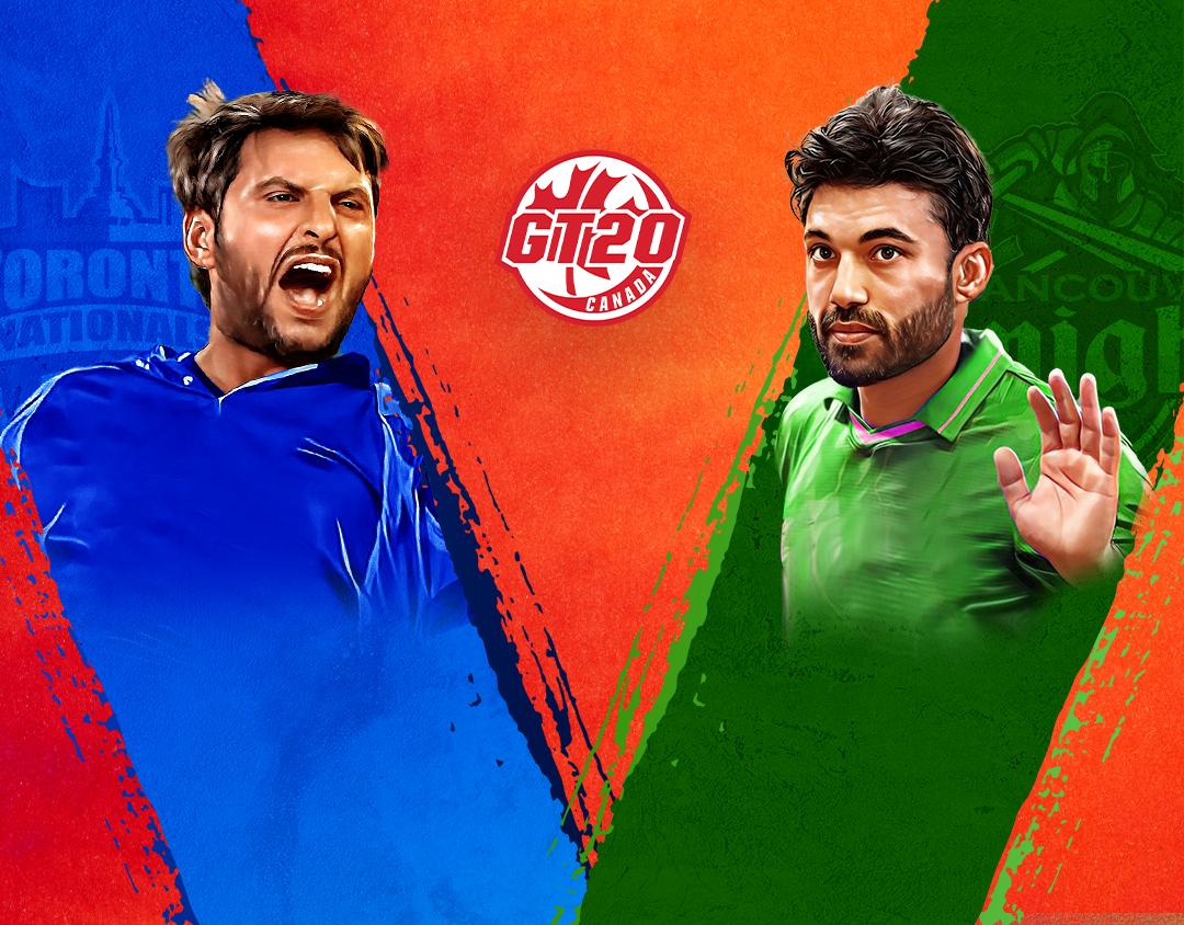 Match 21 of global t20 canada, 2023: toronto nationals vs vancouver knights banner