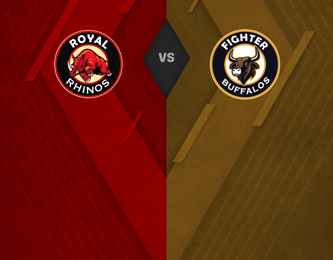 Match 4 of global club cricket tour t10, 2023: royal rhinos vs fighters buffalos banner