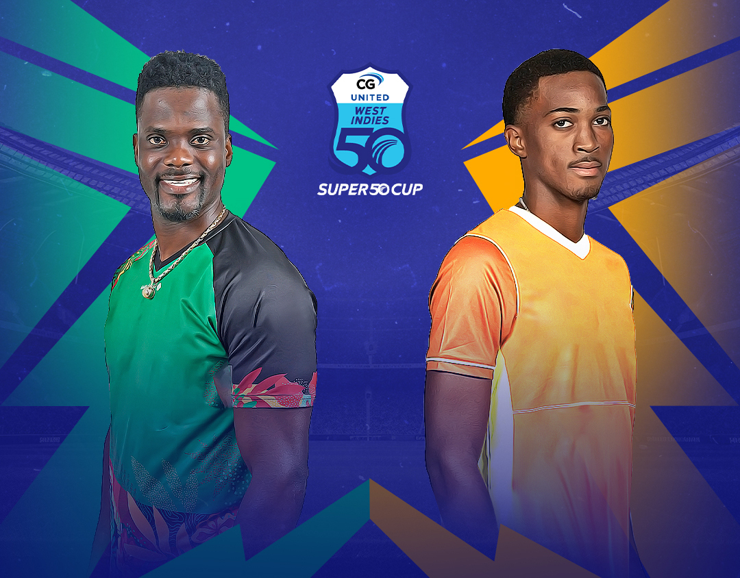 Match 9 of cg united super50 cup, 2023: windward volcanoes vs combined campuses and colleges banner