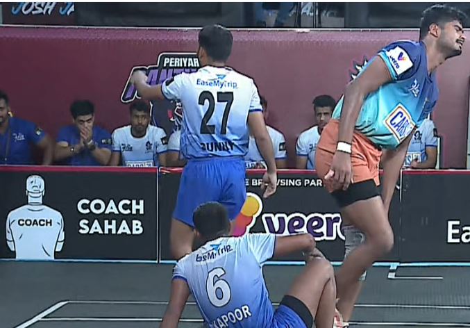 Sunny Bhati displays a fearless tackle