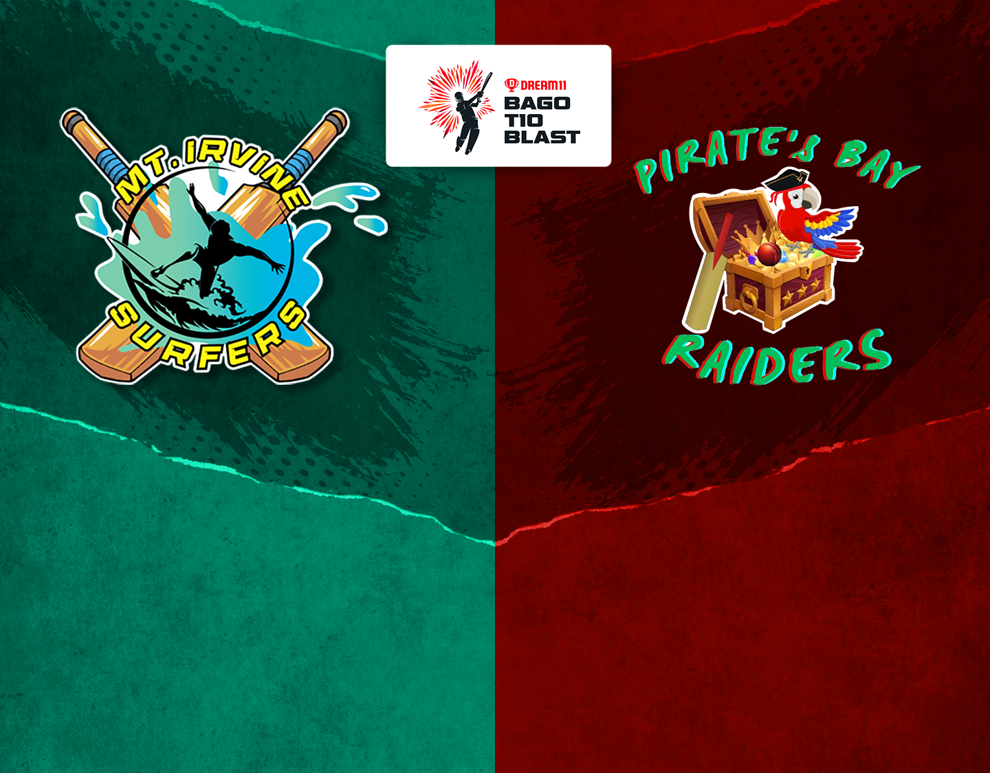 Match 1 of dream11 bago t10 blast, 2023: mt irvine surfers vs pirates bay raiders banner
