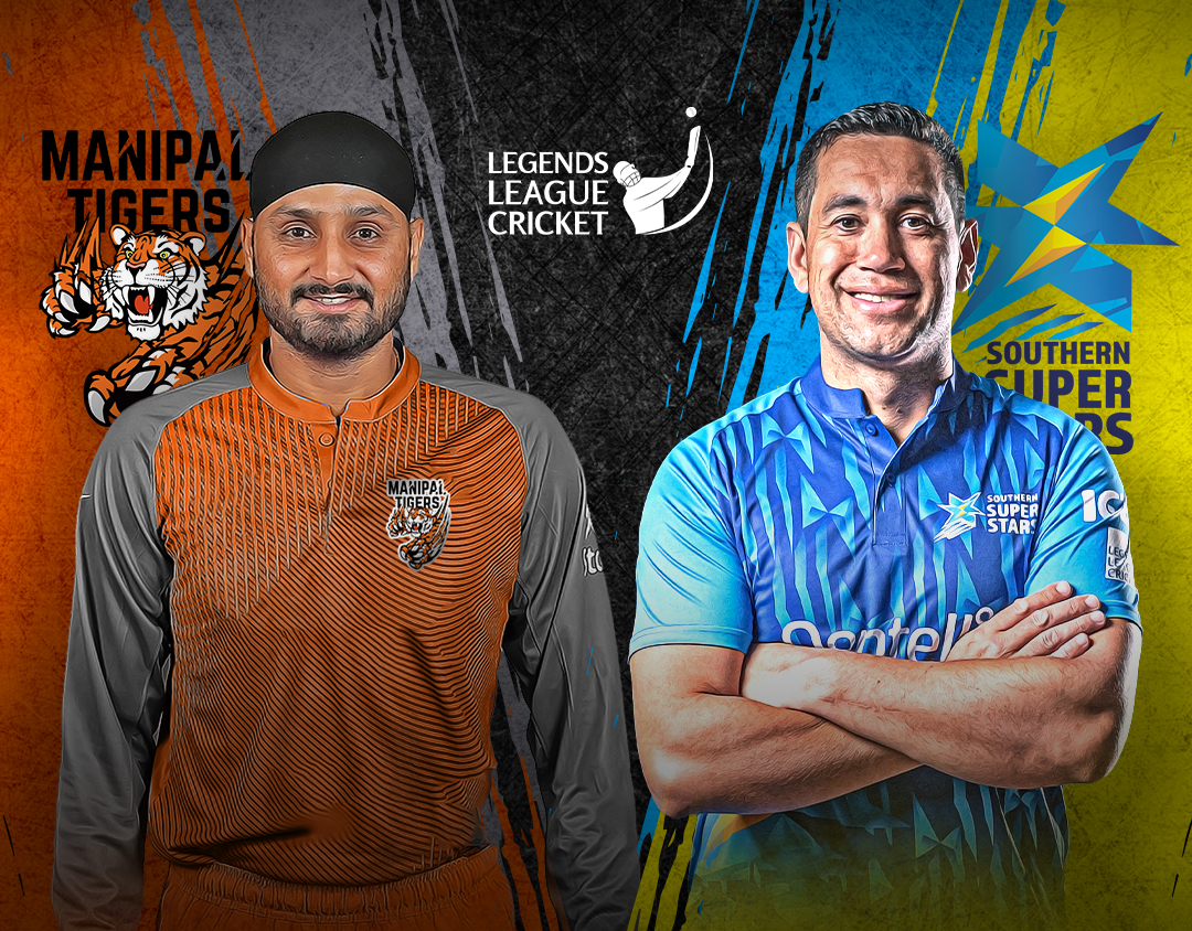 Match 9 of legends league cricket, 2023: manipal tigers vs southern super stars banner