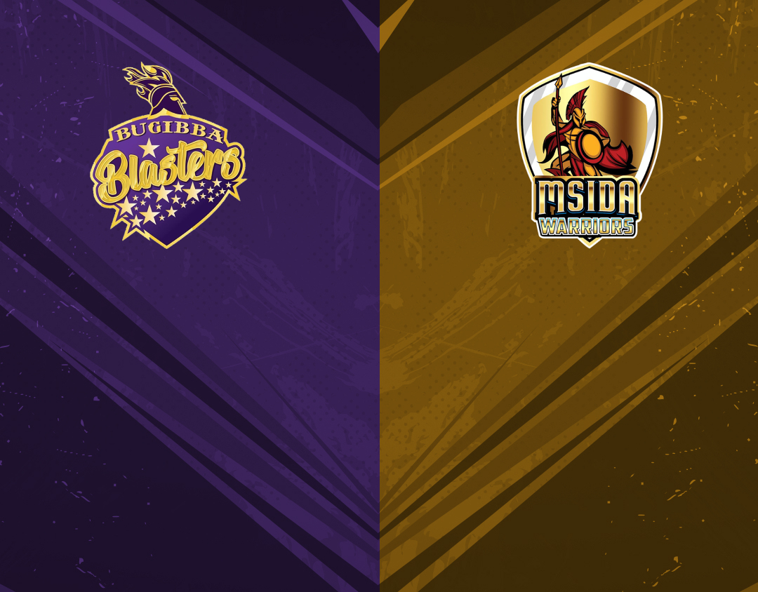 Match 48 of ecs malta, encore, 2023: bugibba blasters vs msida warriors banner