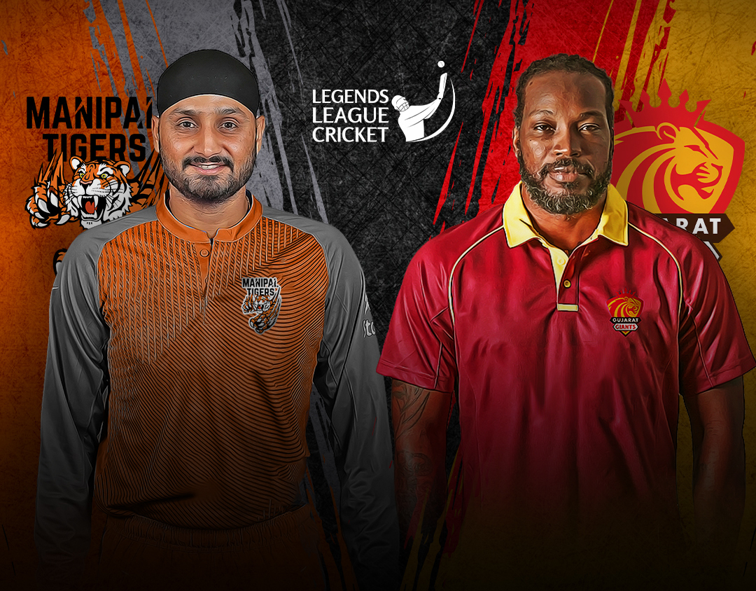 Match 2 of legends league cricket, 2023: manipal tigers vs gujarat giants banner