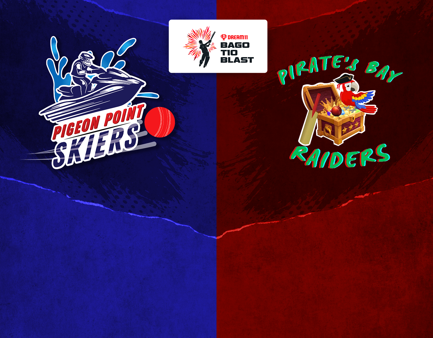 Match 13 of dream11 bago t10 blast, 2023: pigeon point skiers vs pirates bay raiders banner