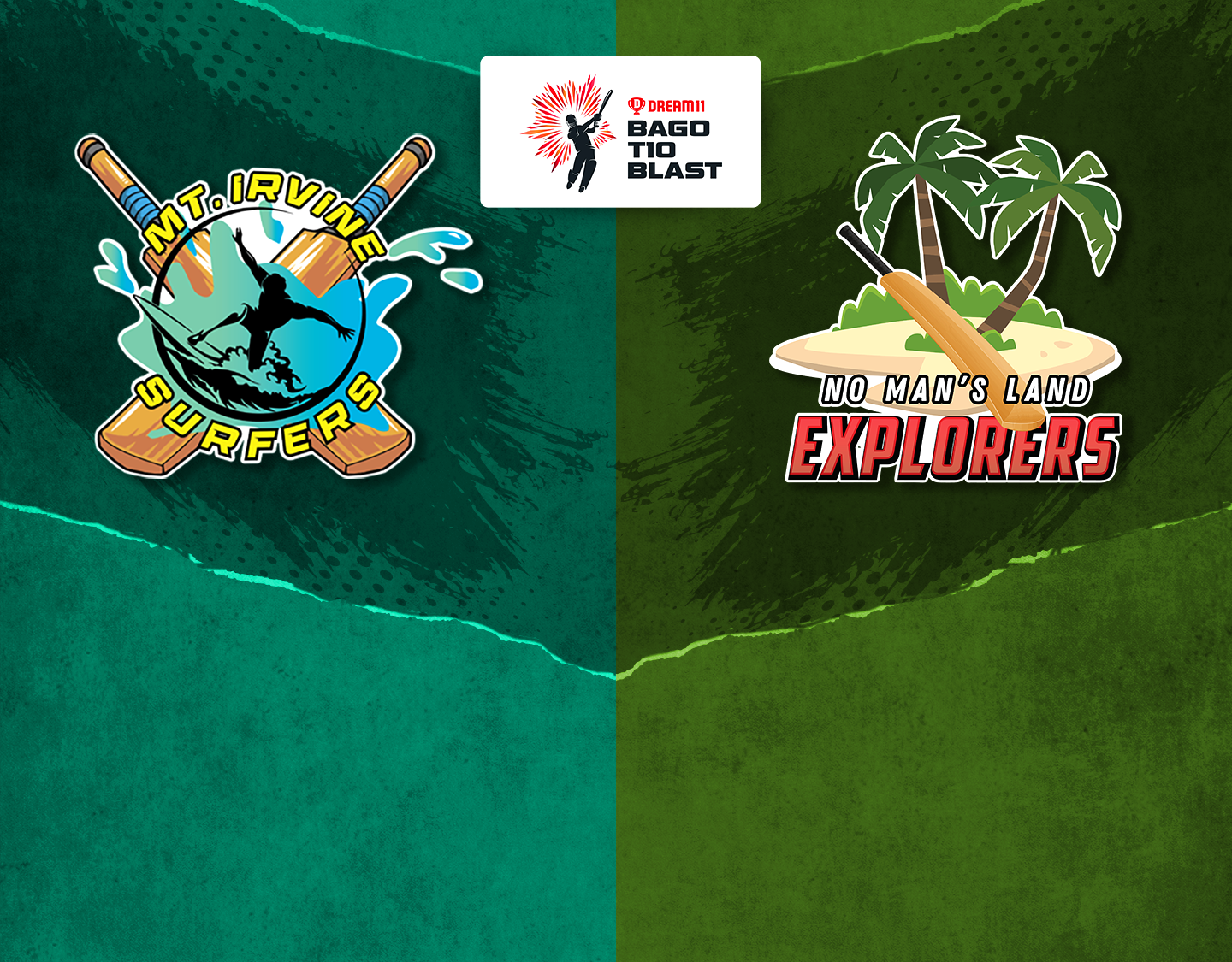 Match 16 of dream11 bago t10 blast, 2023: mt irvine surfers vs no mans land explorers banner