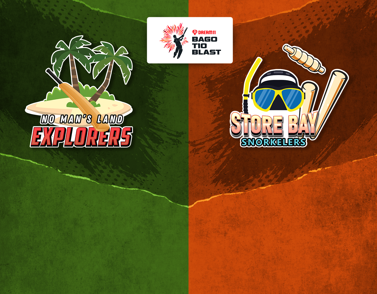 Match 25 of dream11 bago t10 blast, 2023: no mans land explorers vs store bay snorkelers banner