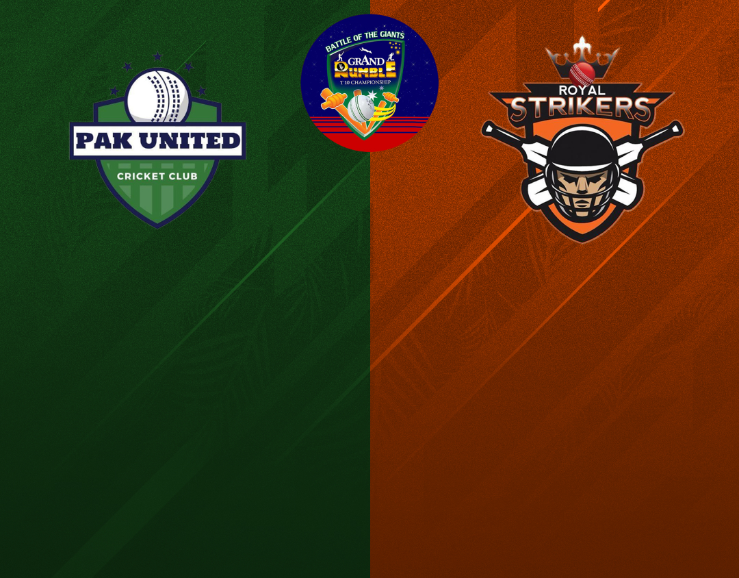 Match 11 of grand rumble t10 championship: pak united cc vs royal strikers cc banner