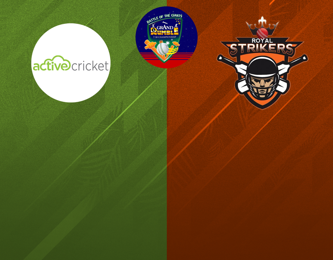 Match 14 of grand rumble t10 championship: active cc vs royal strikers cc banner