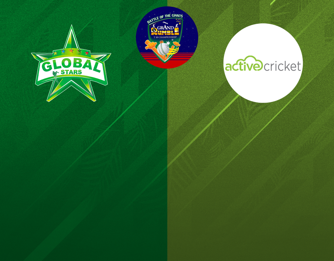 Match 8 of grand rumble t10 championship: global stars cc vs active cc banner