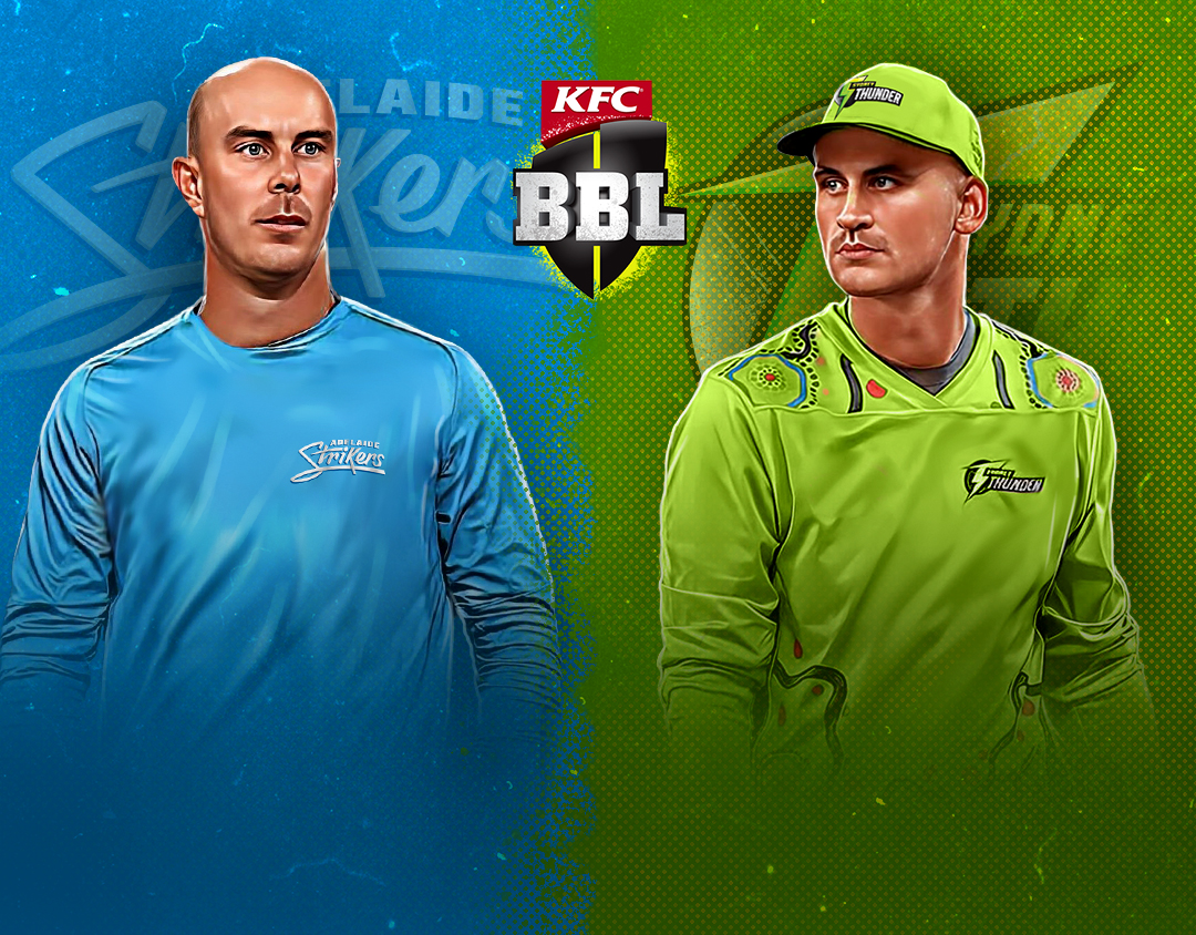 Match 8 of big bash league, 2023-24: adelaide strikers vs sydney thunder banner