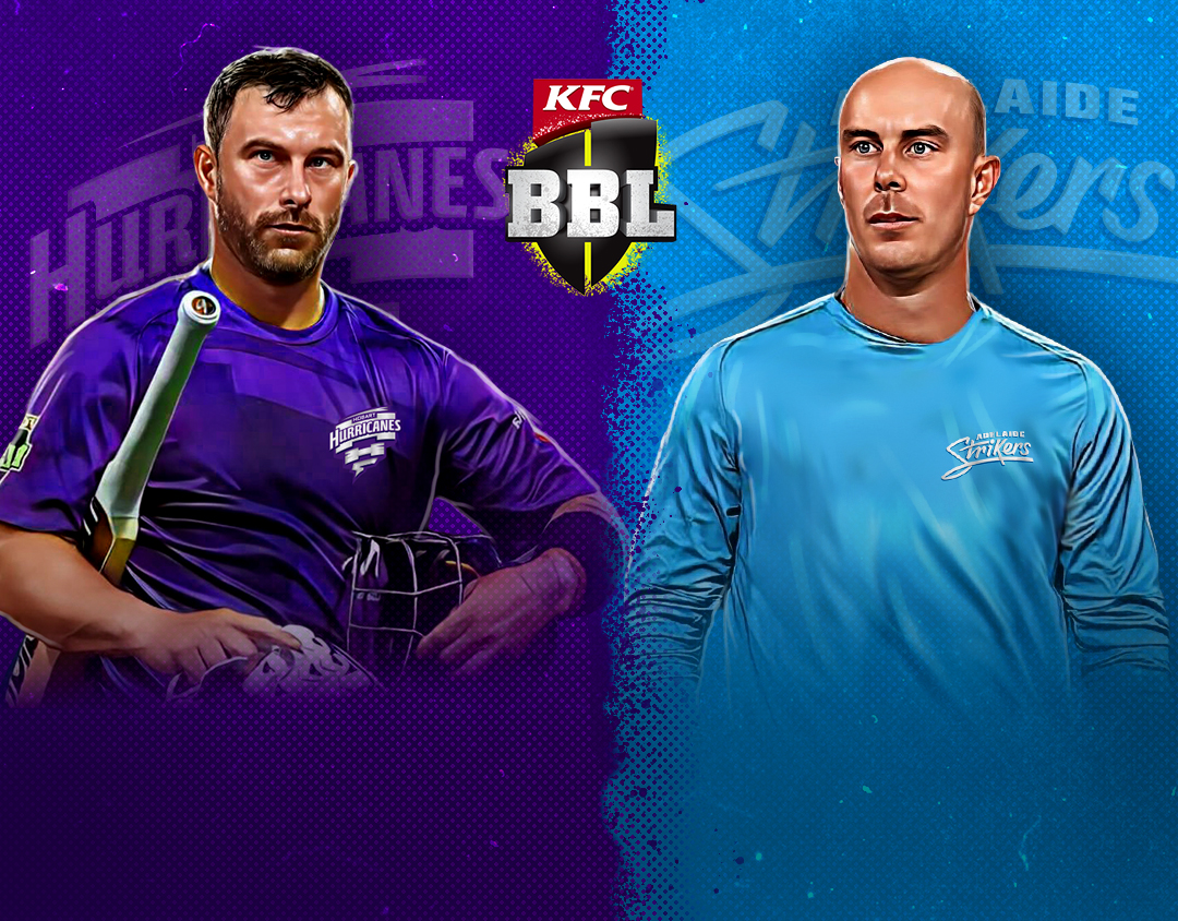 Match 33 of big bash league, 2023-24: hobart hurricanes vs adelaide strikers banner