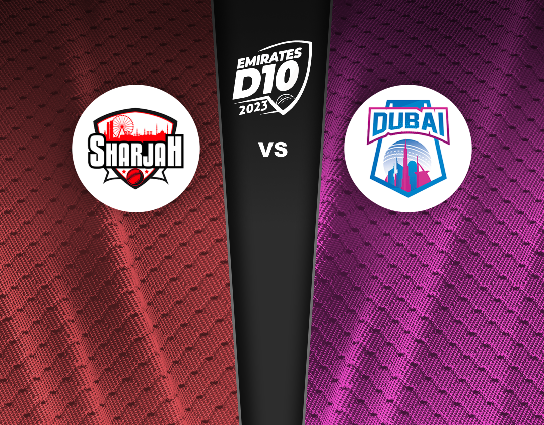 Match 10 of emirates d10 tournament, 2023: sharjah vs dubai banner