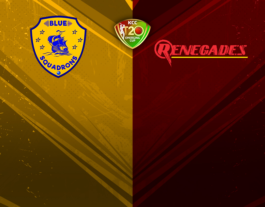Match 19 of kcc emerging t20 league, 2023: blue squadrons vs renegades cc banner