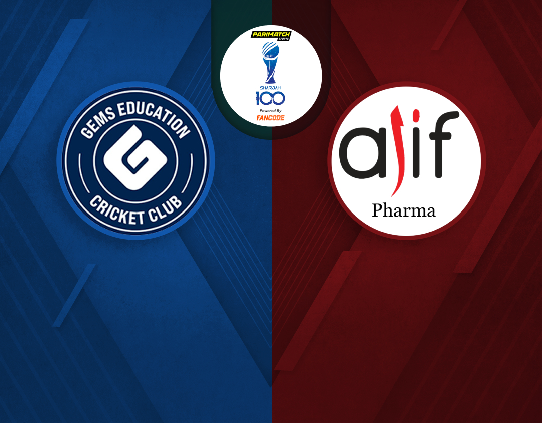 Match 14 of sharjah 100: gems education cc vs alif pharma banner