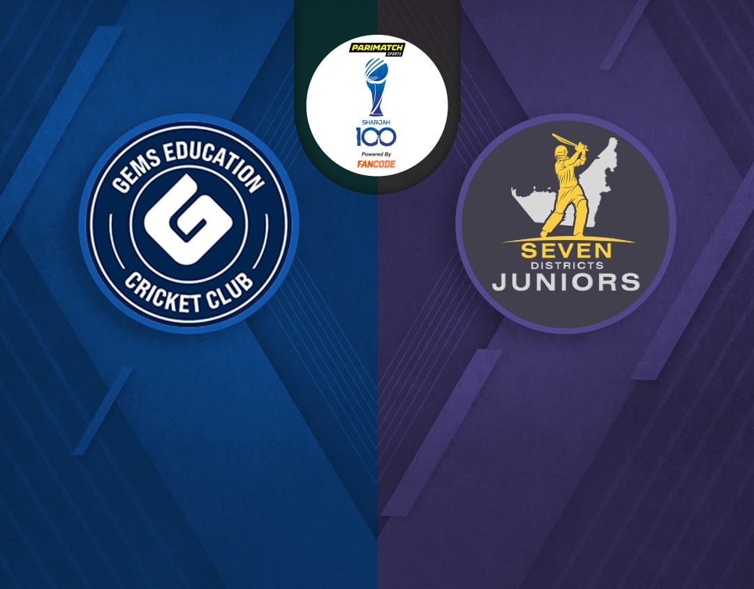 Match 8 of sharjah 100: gems education cc vs seven districts juniors banner