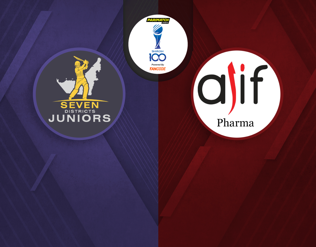 Match 1 of sharjah 100: seven districts juniors vs alif pharma banner