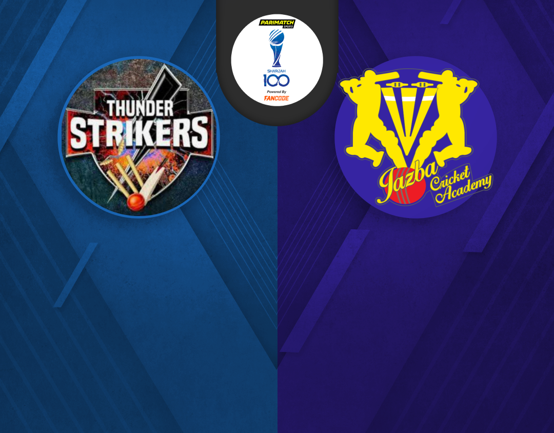 Plate 3rd place play-off of sharjah 100: thunder strikers vs jazba cricket academy banner