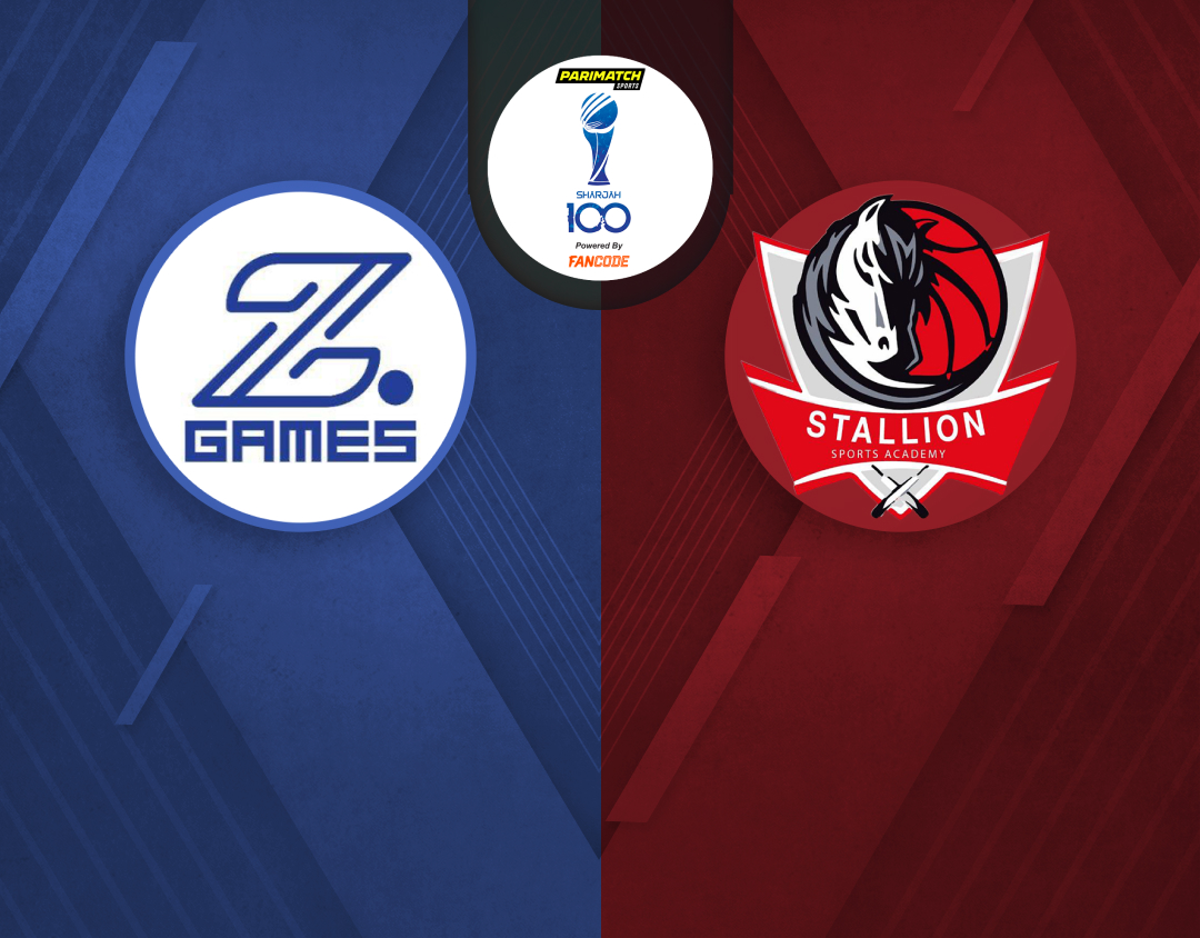 Match 3 of sharjah 100: z games strikers vs stallions sports academy banner