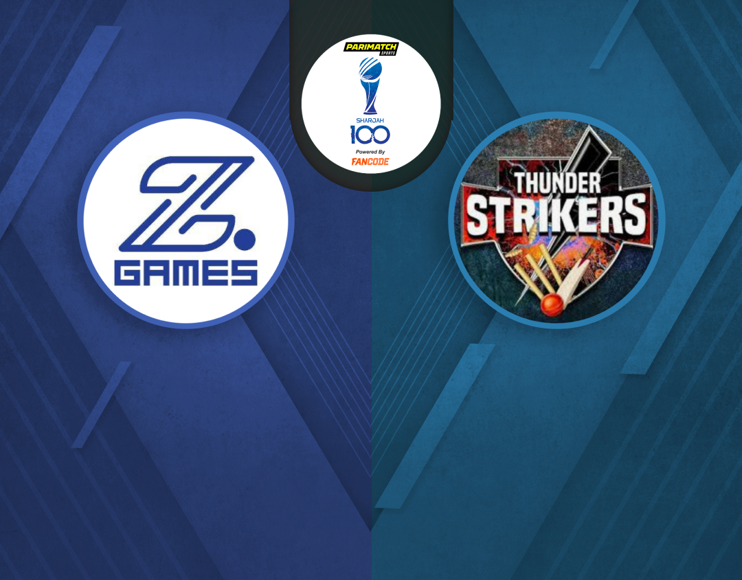 Match 9 of sharjah 100: z games strikers vs thunder strikers banner