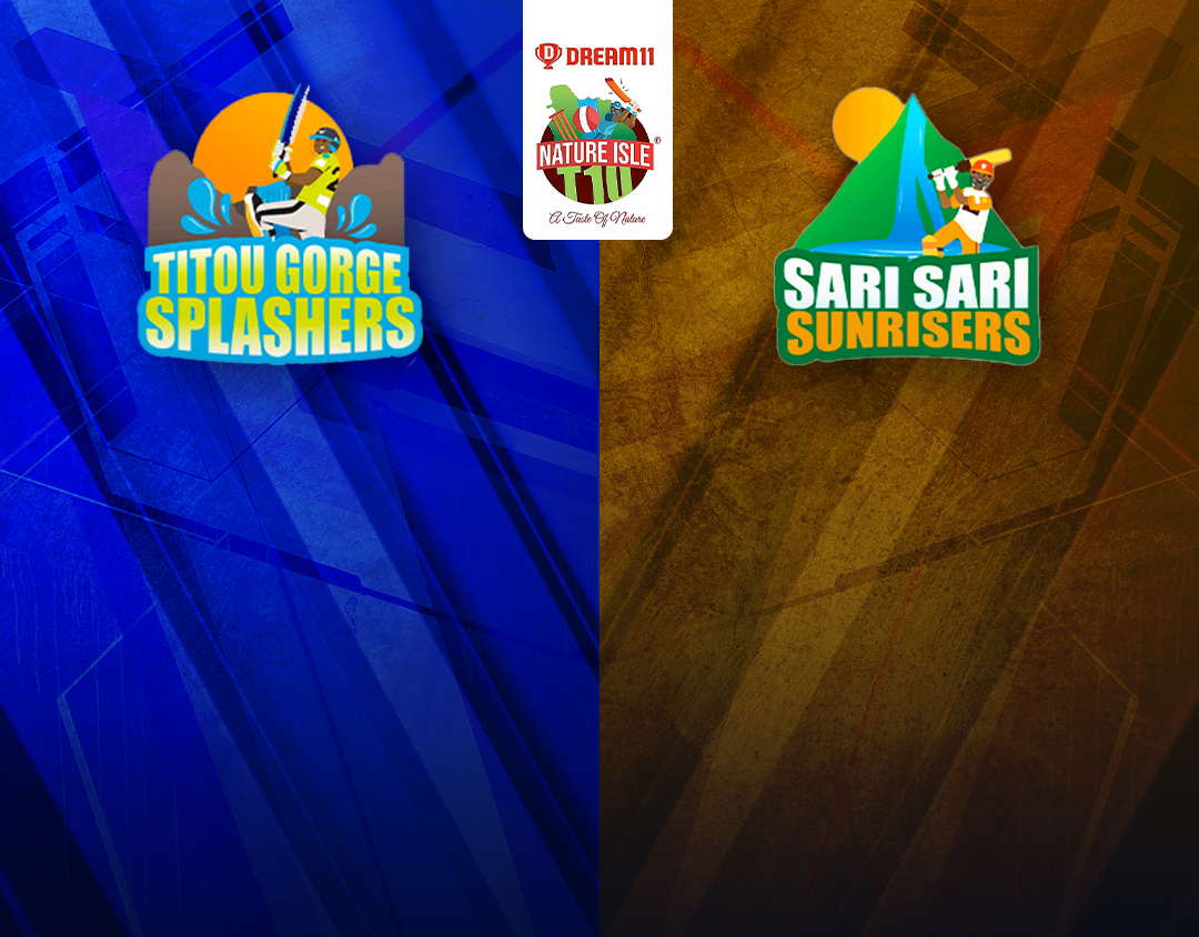 Match 7 of dream11 nature isle t10: titou gorge splashers vs sari sari sunrisers banner