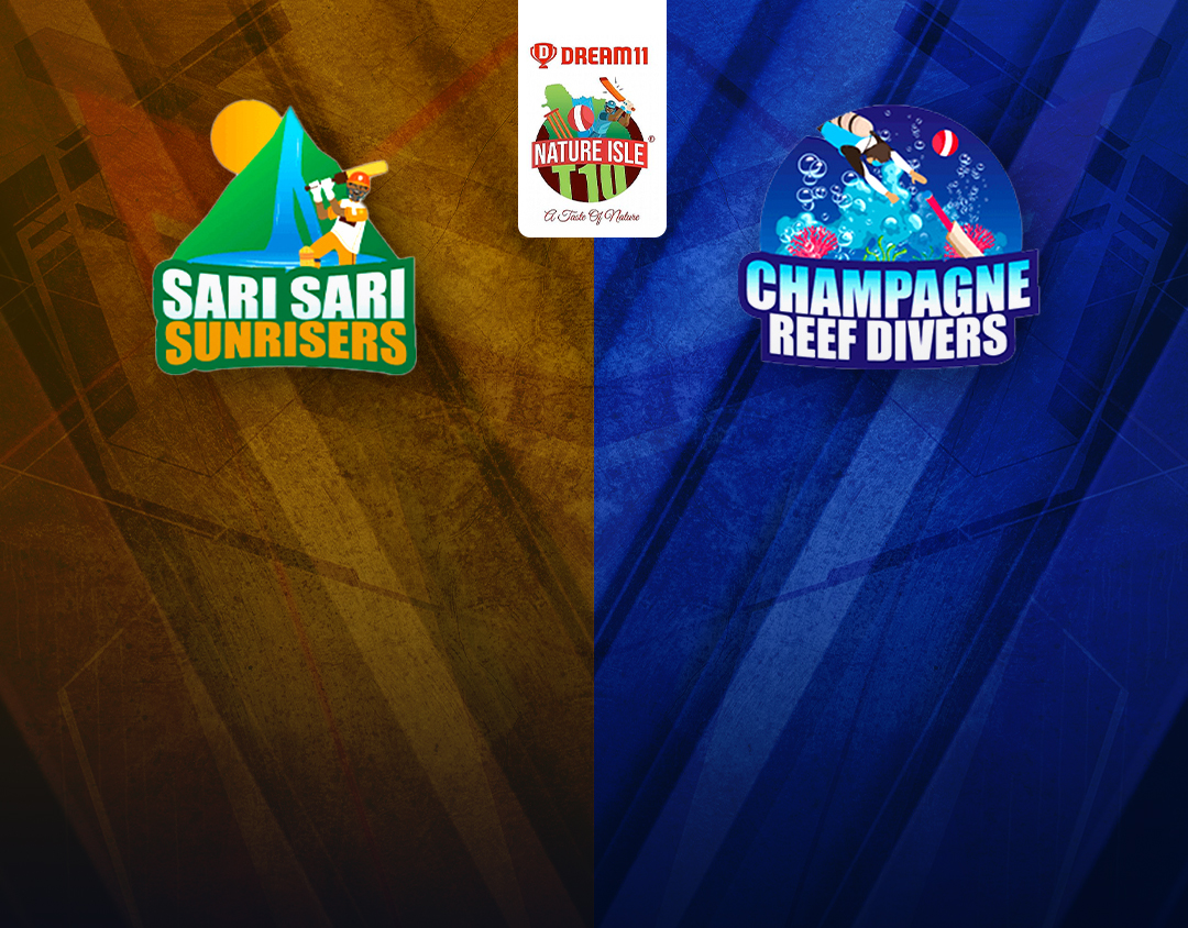 Match 3 of dream11 nature isle t10: sari sari sunrisers vs champagne reef divers banner